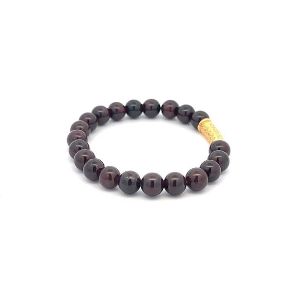 18K Gold Tube Lucky Charm Bracelet Gemstones January Birthstones Garnet 6mm - Picture 5 of 5